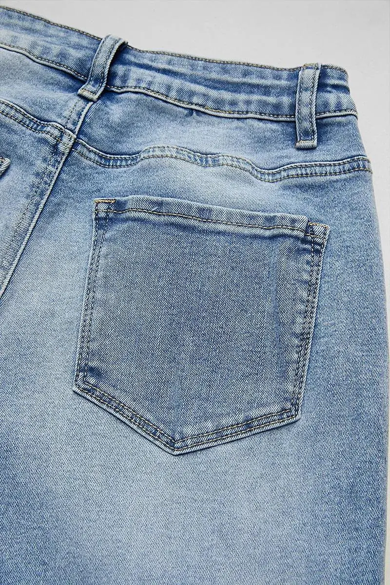 Wash Colorblock Seam Detail Mid Rise Wide Leg Jeans