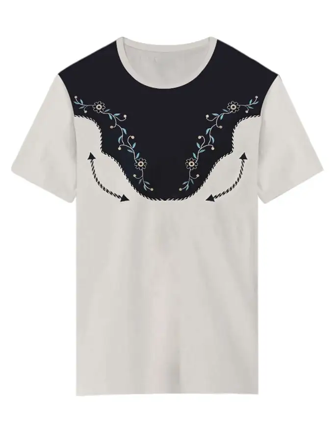 Women's Western Flower Pattern Print Crew Neck T-shirt