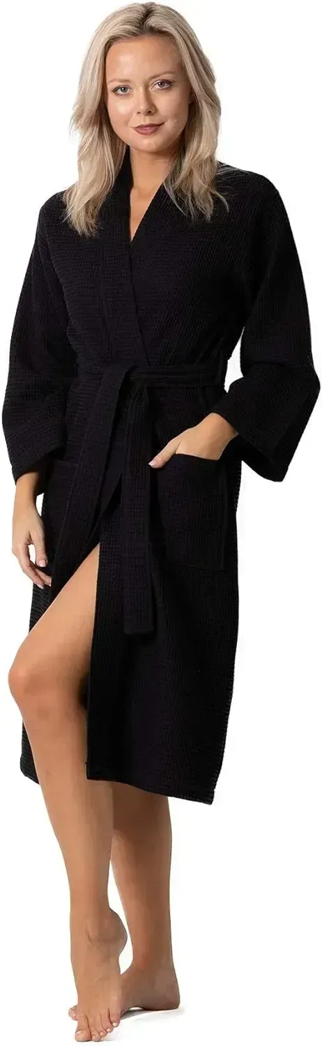 Turkish Linen Waffle Knit Lightweight Kimono Spa & Bath Robes for Women - Quick Dry - Soft