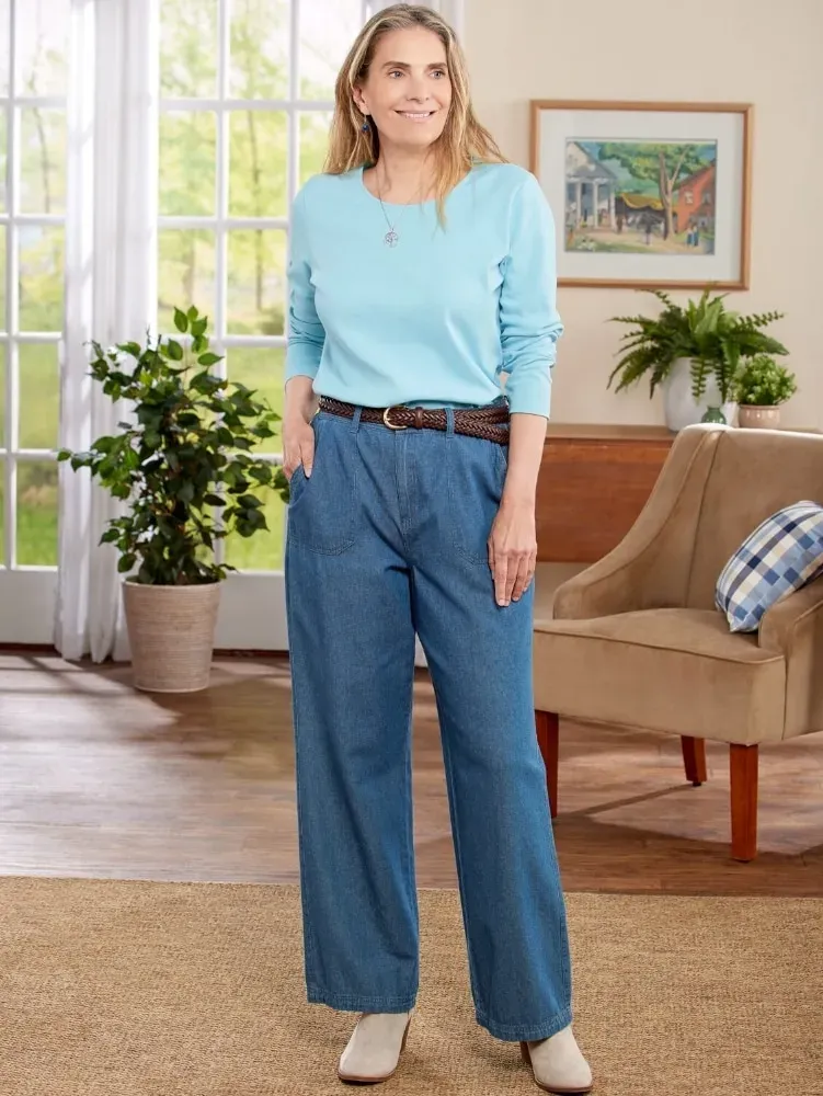 Women's Wide-Leg Cotton Denim Pants