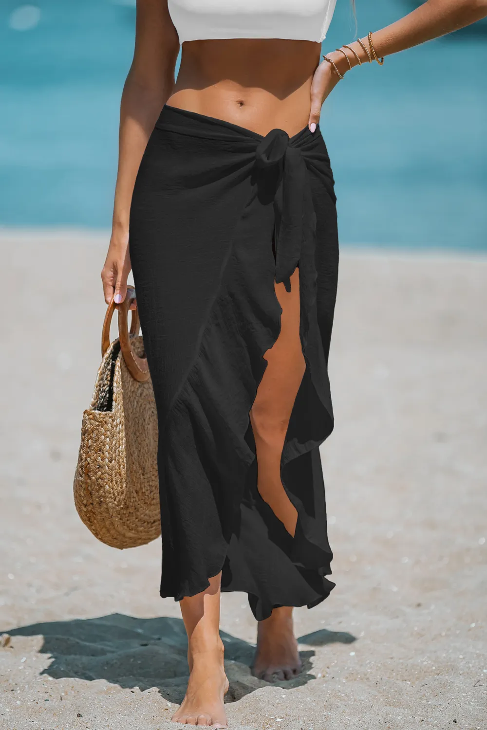 Black Side Tie Midi Sarong