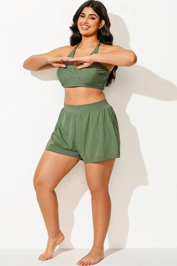 Plus Size Green Women Swim Skirt Bottoms