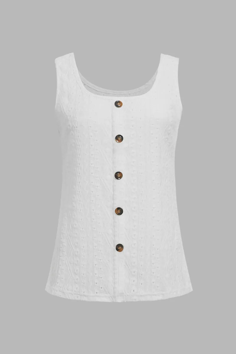 Eyelet Embroidery Button Up Tank Top