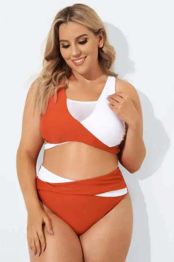 Red & White Wrap Fashion Bikini Set for Lady