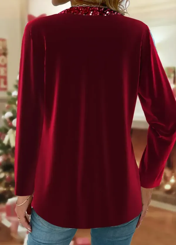 Wine Red Fake 2in1 Long Sleeve T Shirt