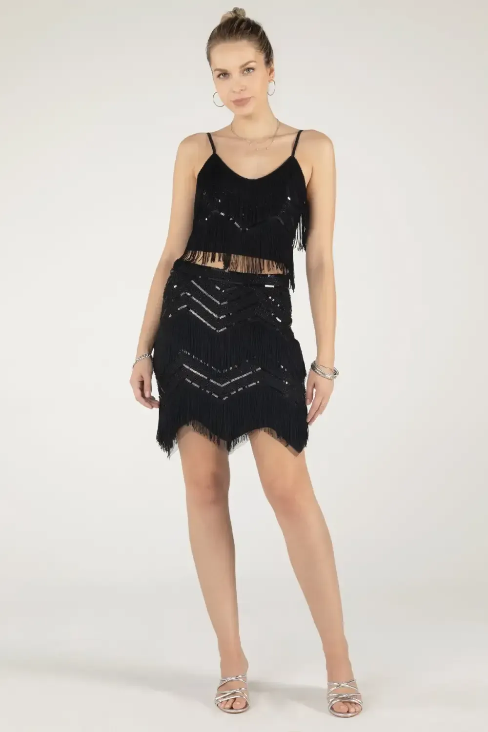 Embellished Fringe Mini Skirt