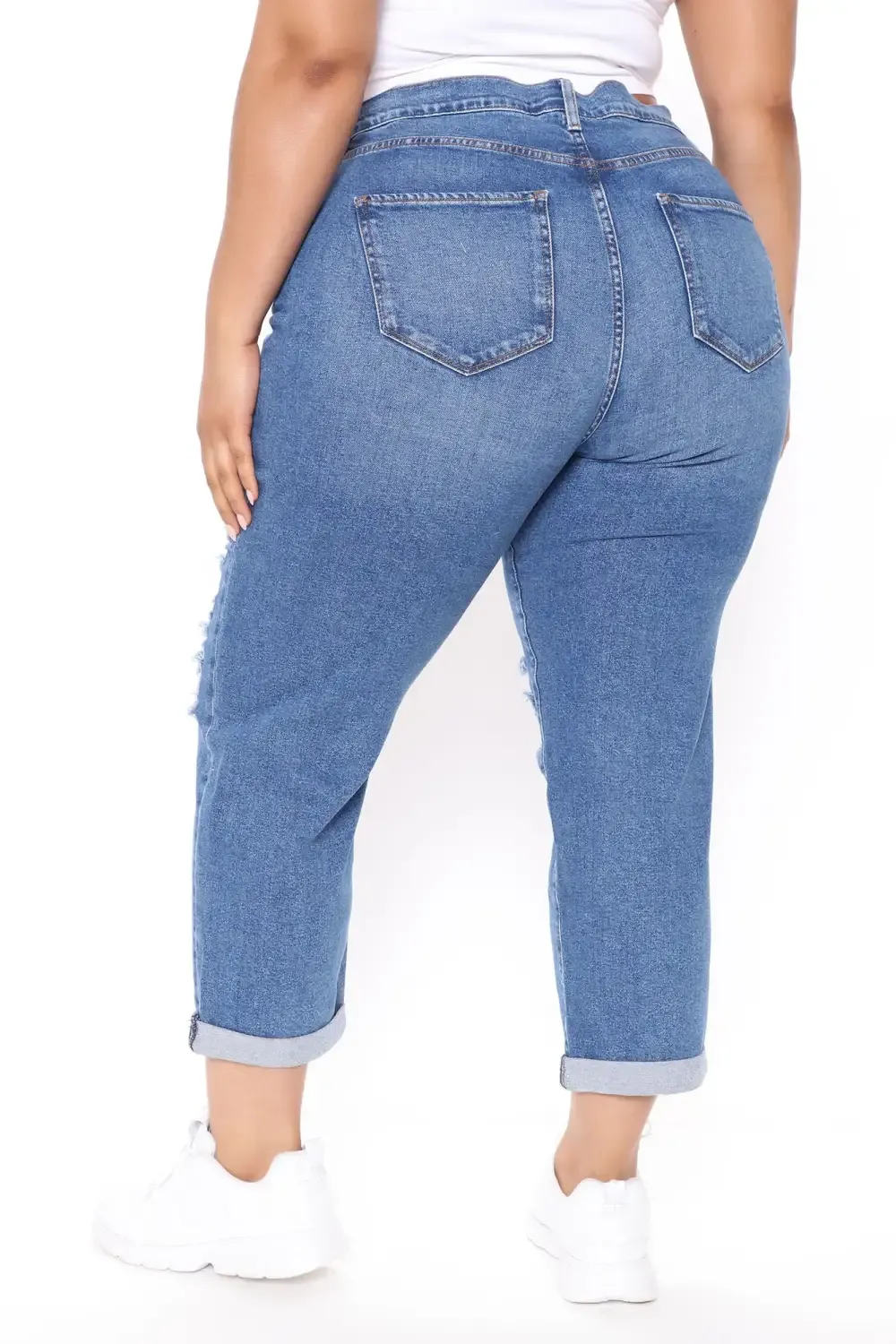 Because I Said So Destroyed Mom Jeans - Medium Blue Wash