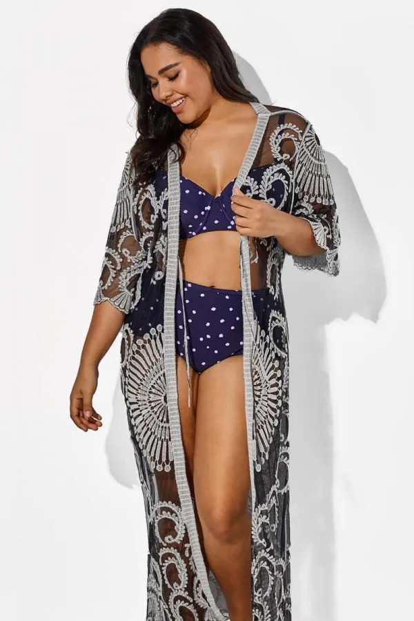 Black Long Sleeves Crochet Lace Cover Up