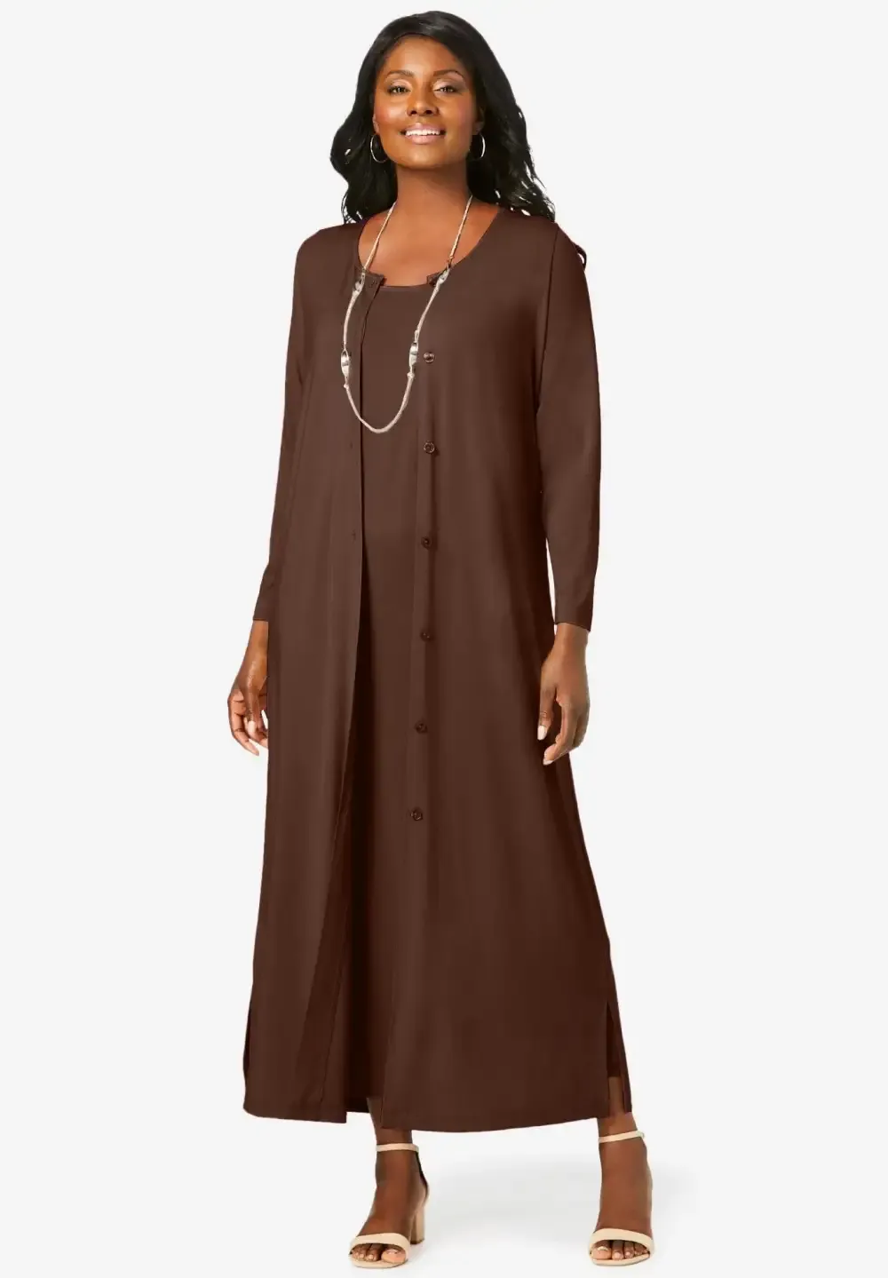 2-Piece Stretch Knit Duster Set