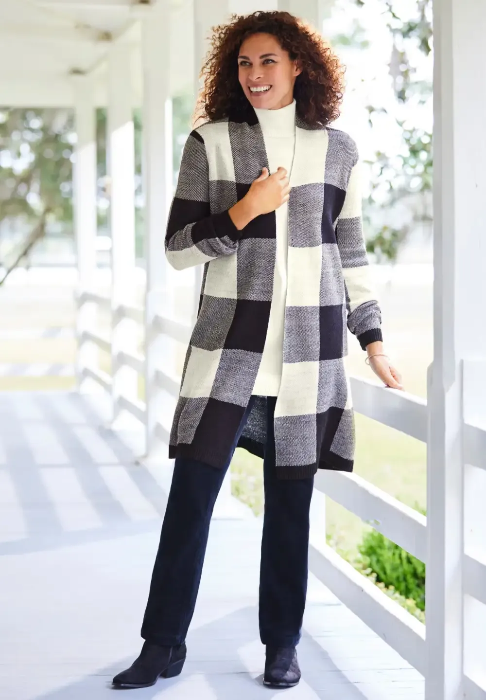 Jacquard Open Front Duster Sweater