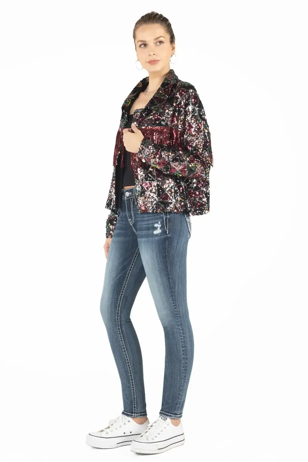 Geometric Sequin Fringe Jacket