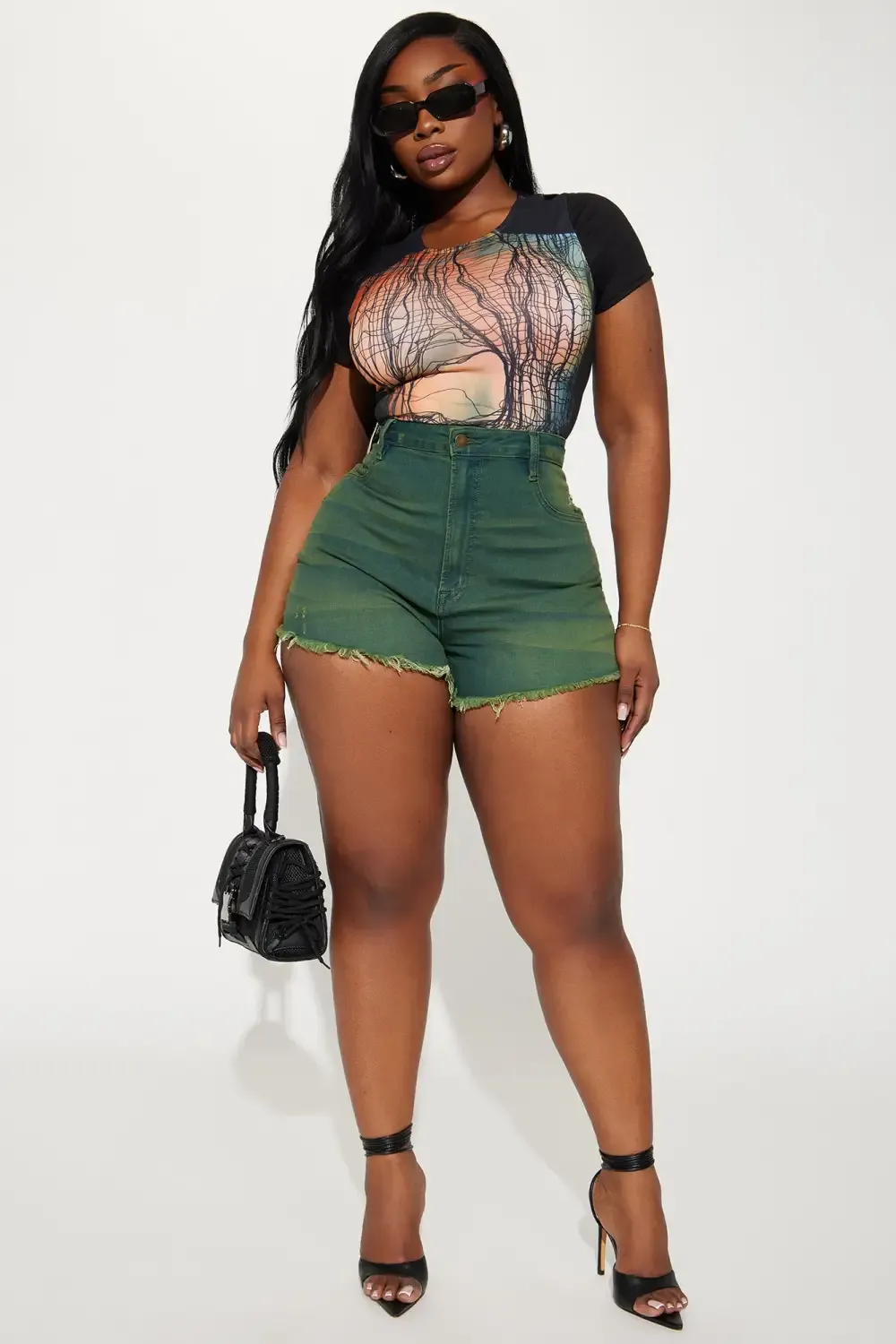 No Complaints Here Stretch Denim Shorts - Green