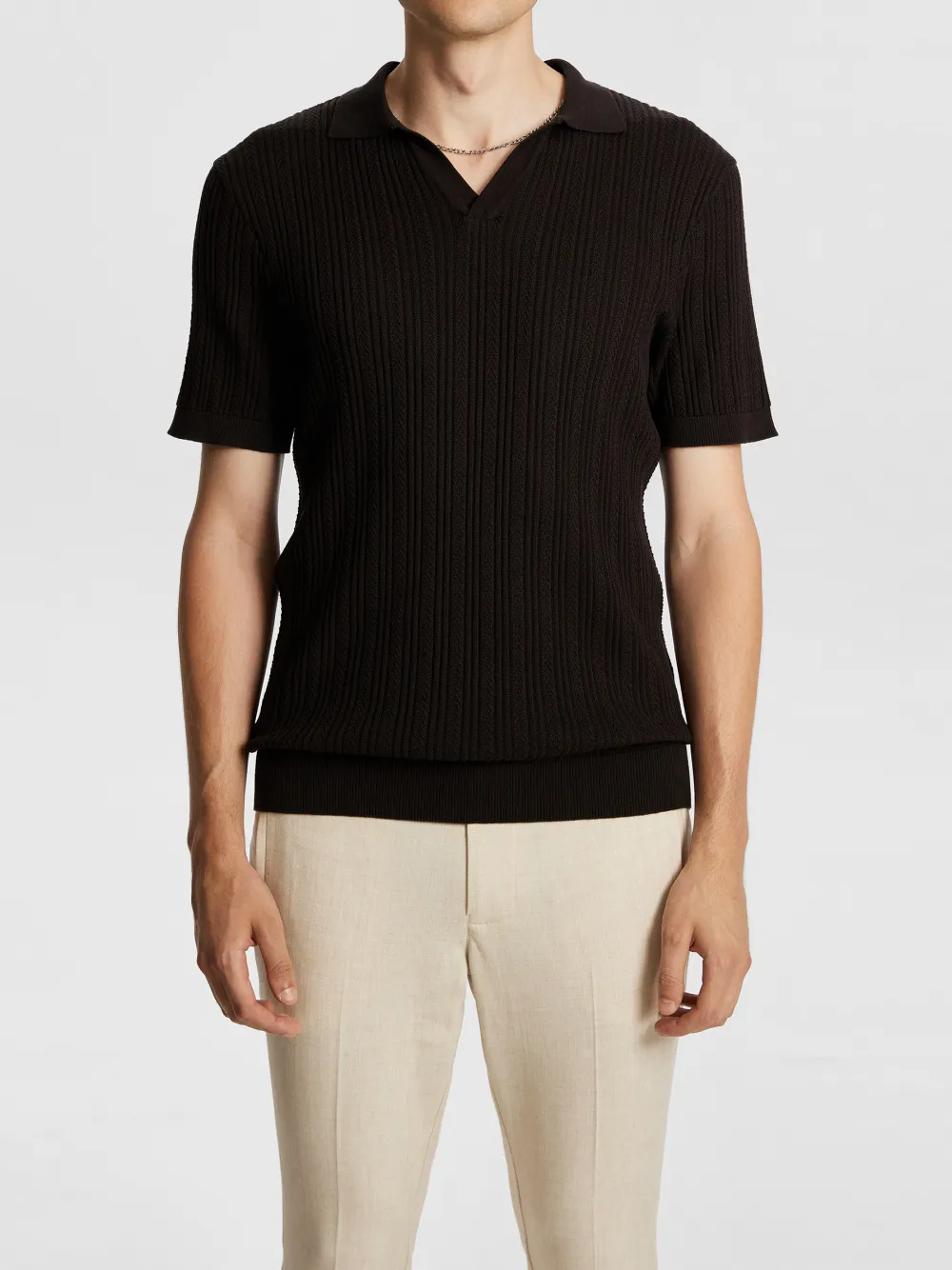 Chocolate Short Sleeve Ribbed Polo Shirt