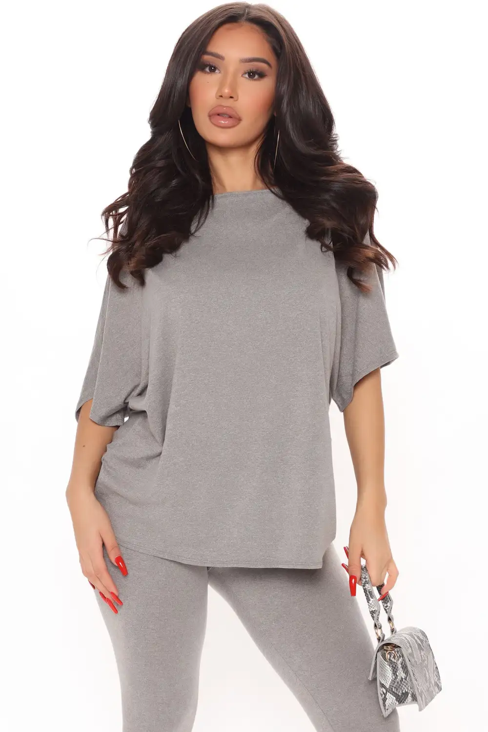 Don't Get This Twisted Short Sleeve Pant Set - Heather Grey
