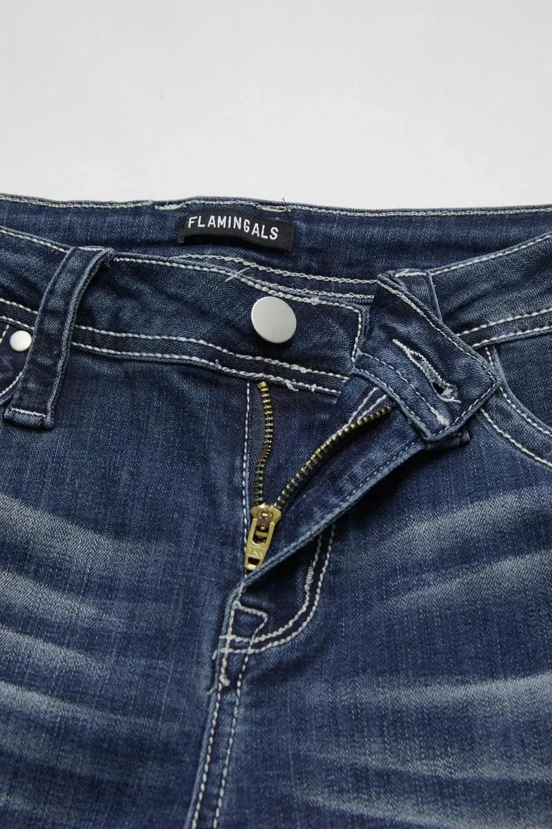 Ripped Raw Hem Wash High Stretch Low Waist Capri Jeans