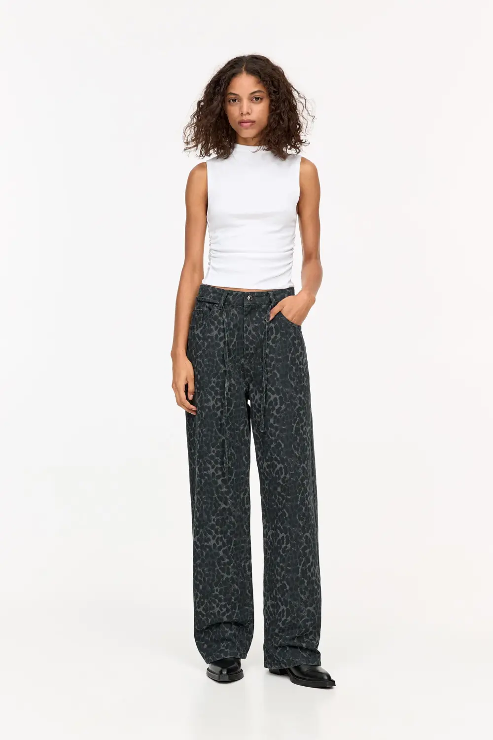 High neck gathered top