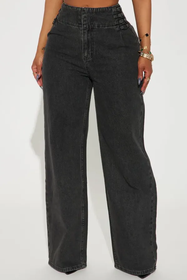 Daring Drop Waist Baggy Jeans - Black Wash