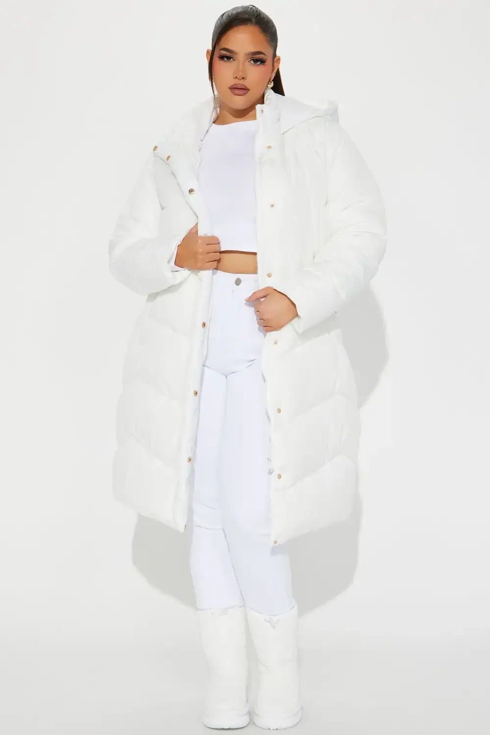 Snow Style Belted Puffer Jacket - White