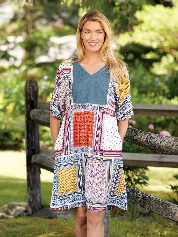 Patchwork Print Rayon Dress