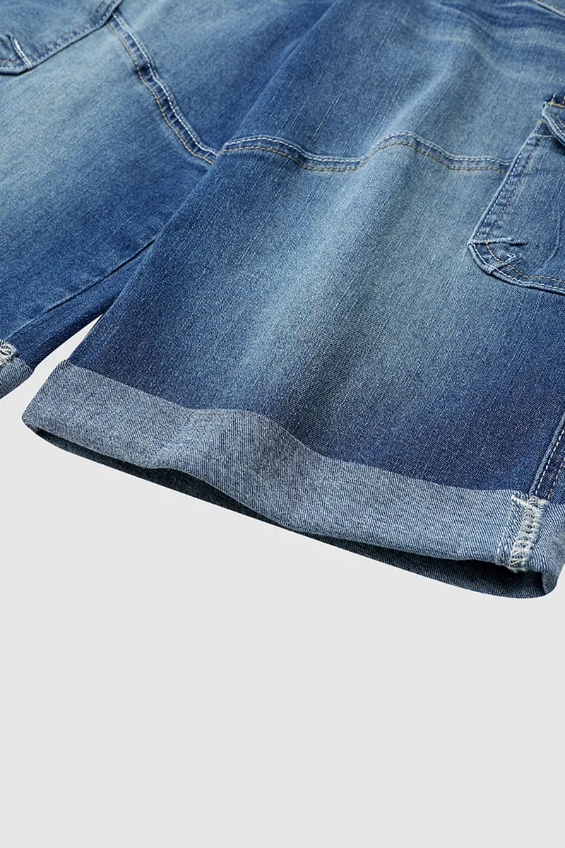 Flap Pocket Roll Hem Bermuda Denim Shorts Without Belt