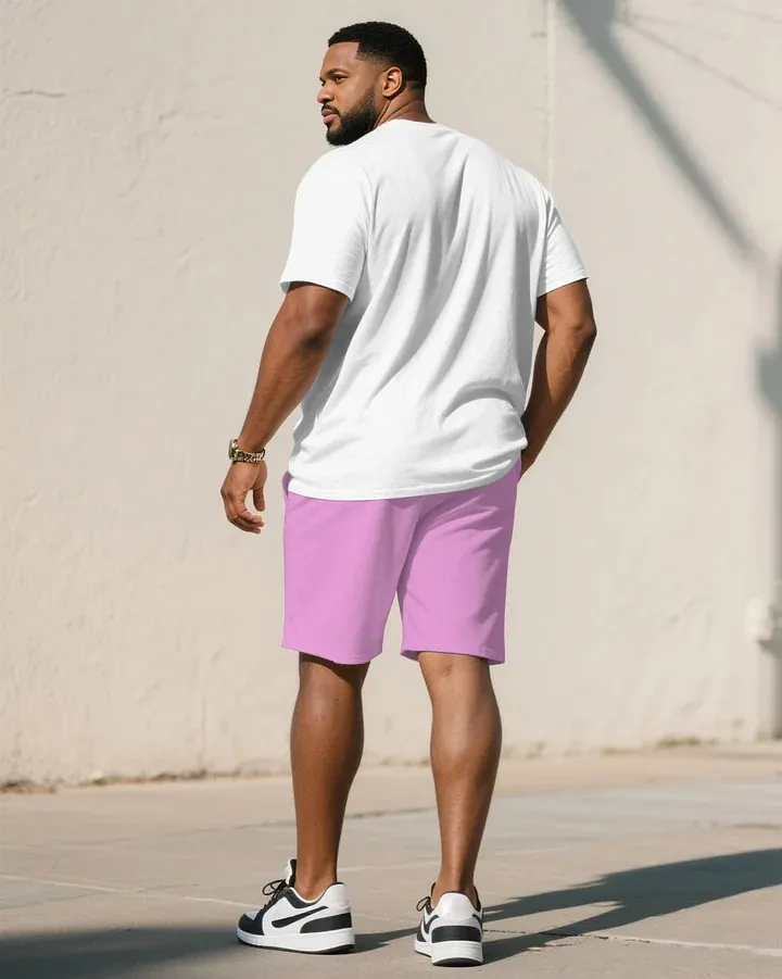 Big  Tall Men Grey  Red  Blue  Green Khaki  Pink Casual Sports Chest Large Logo Printed Crew Neck Short Sleeve T-Shirt Shorts Suit