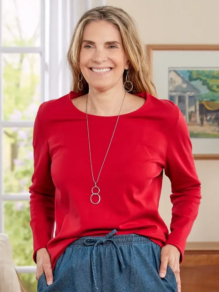 Women's USA Cotton Crewneck Long-Sleeve Tee