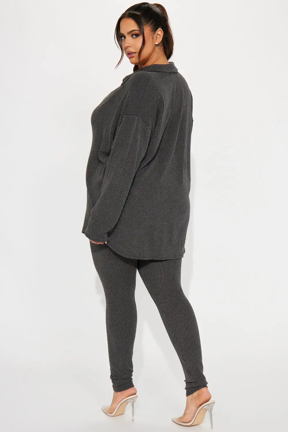 Maddie Ribbed Legging Set - Charcoal