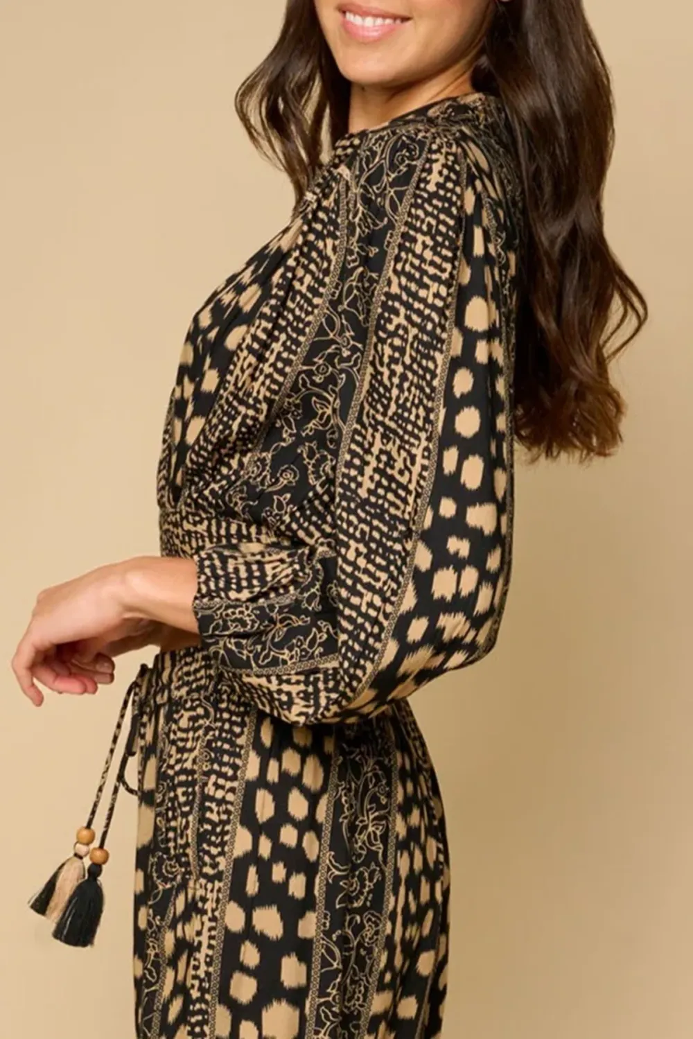 Brown And Black Geometric Print Crop Top