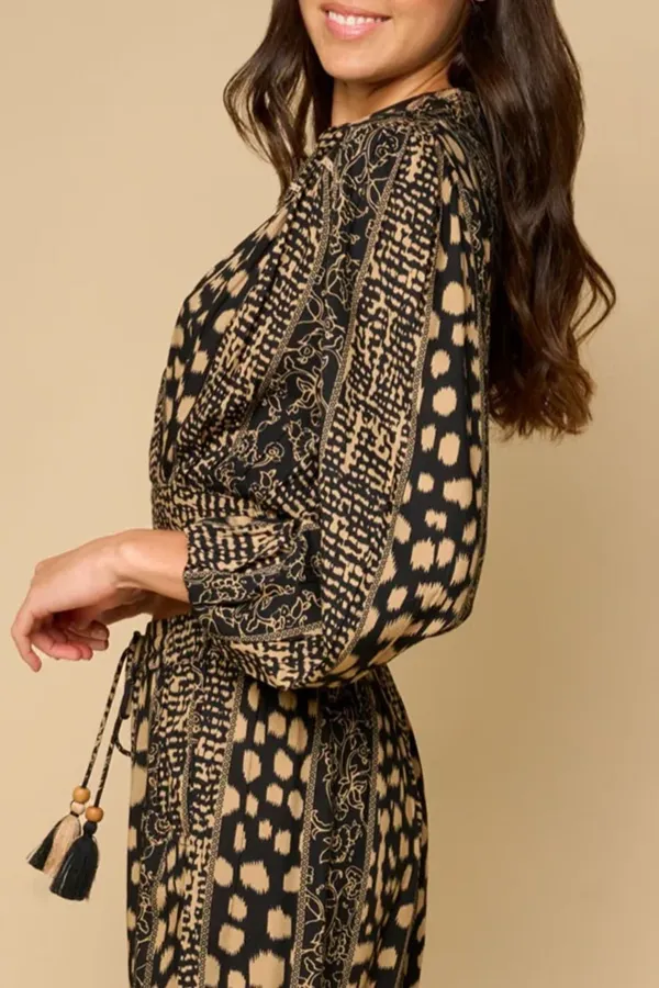 Brown And Black Geometric Print Crop Top