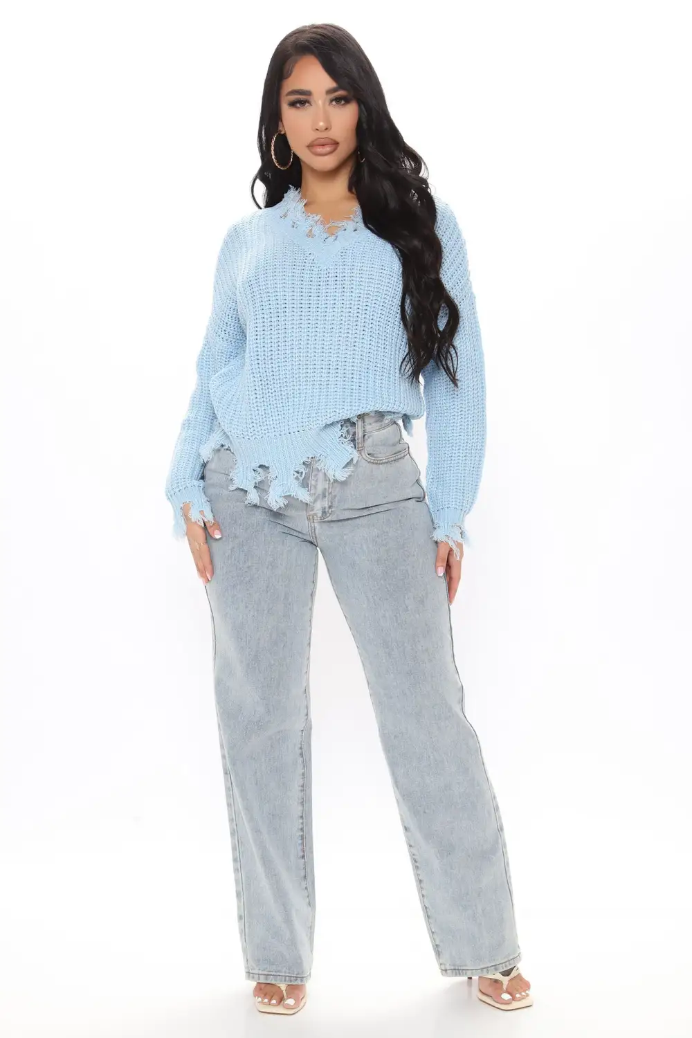 Always Distressing Me Out Sweater - Light Blue