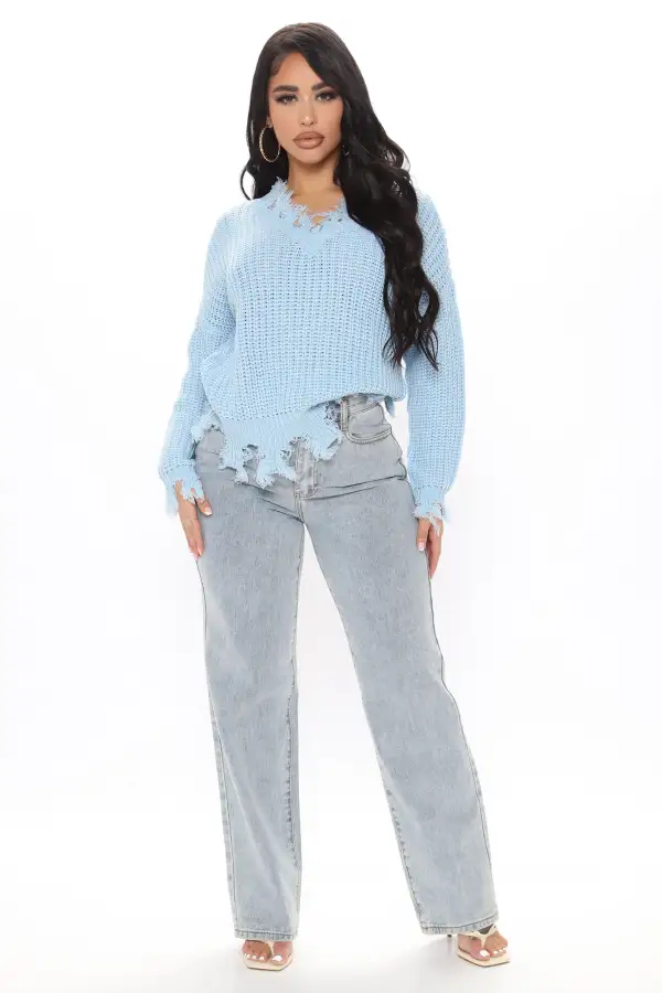 Always Distressing Me Out Sweater - Light Blue