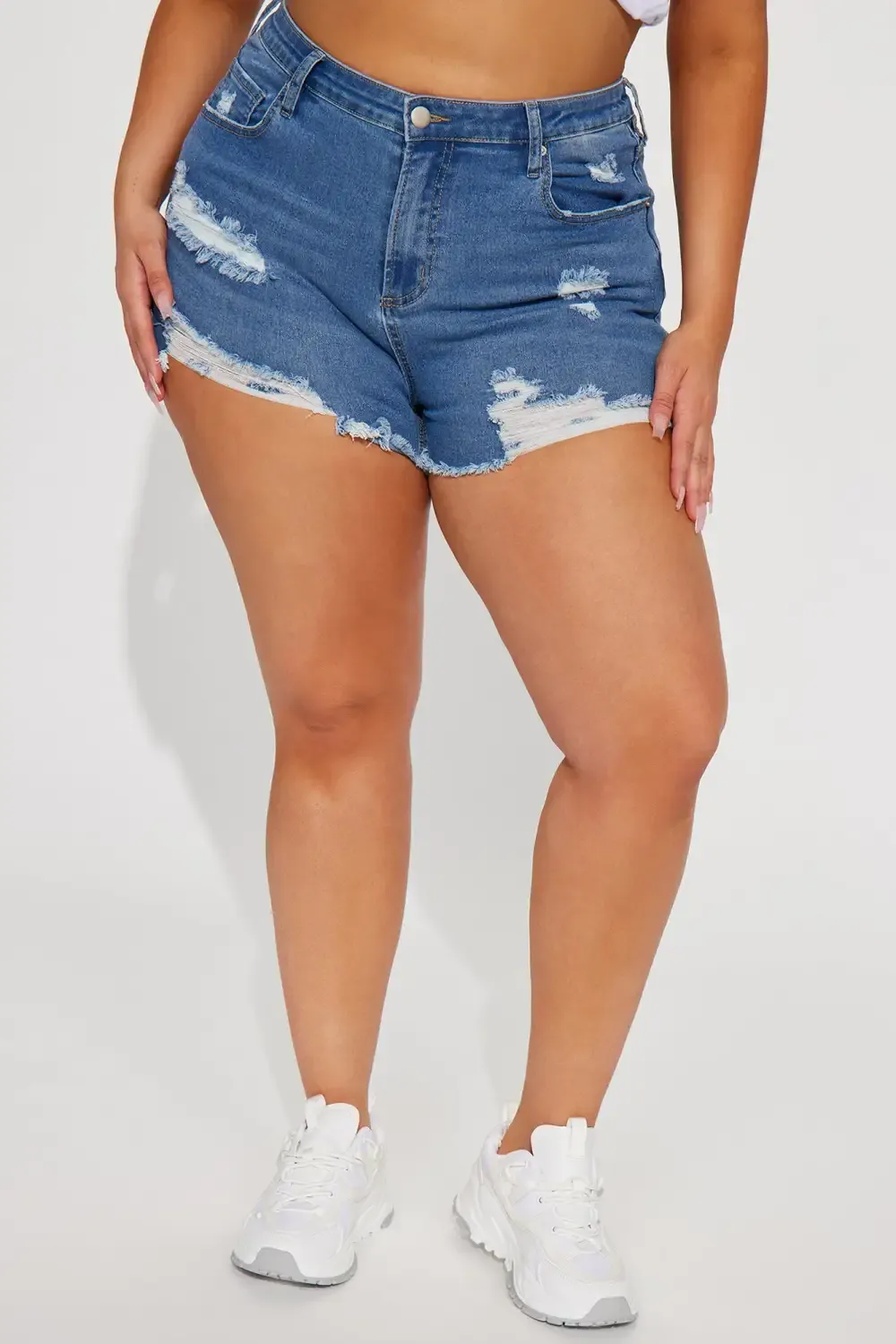 Just My Type Ripped Stretch Denim Shorts - Medium Wash
