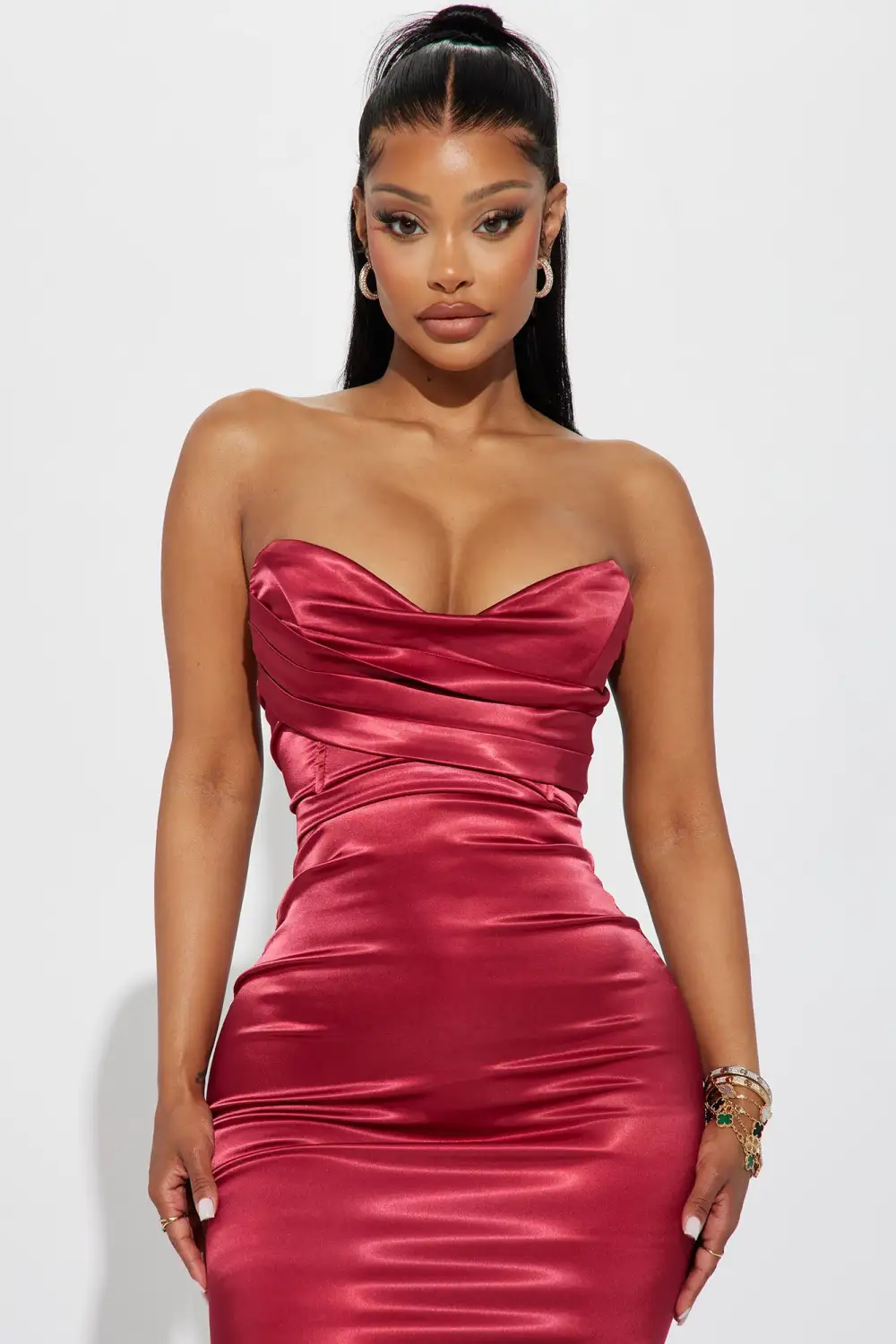 Naomi Satin Maxi Gown - Wine