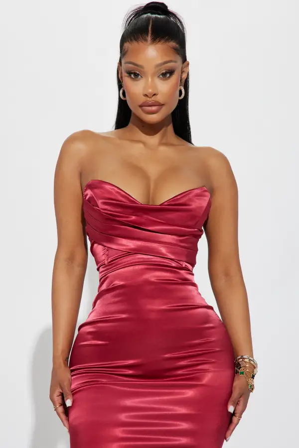 Naomi Satin Maxi Gown - Wine