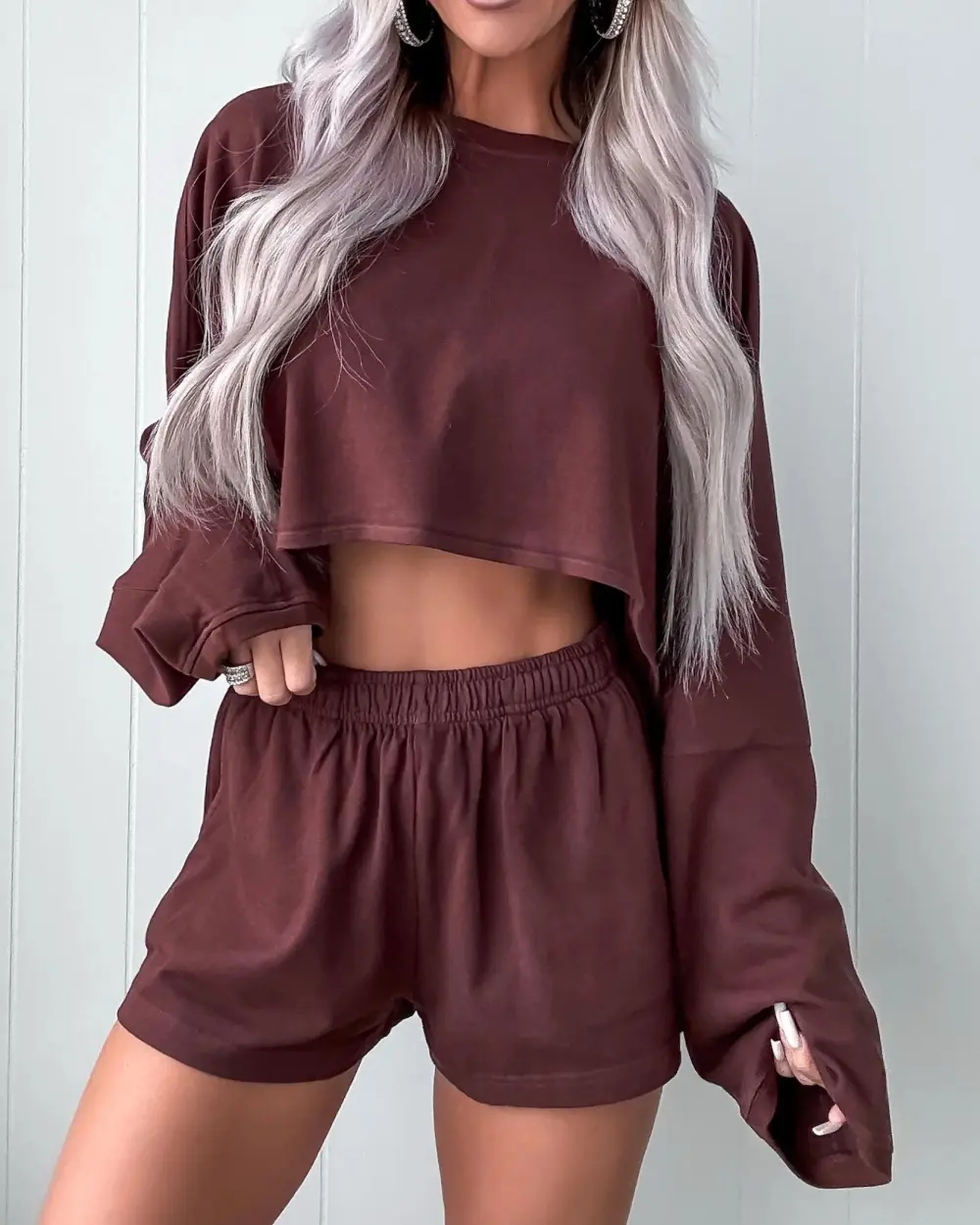 Cropped Short Set - Brown