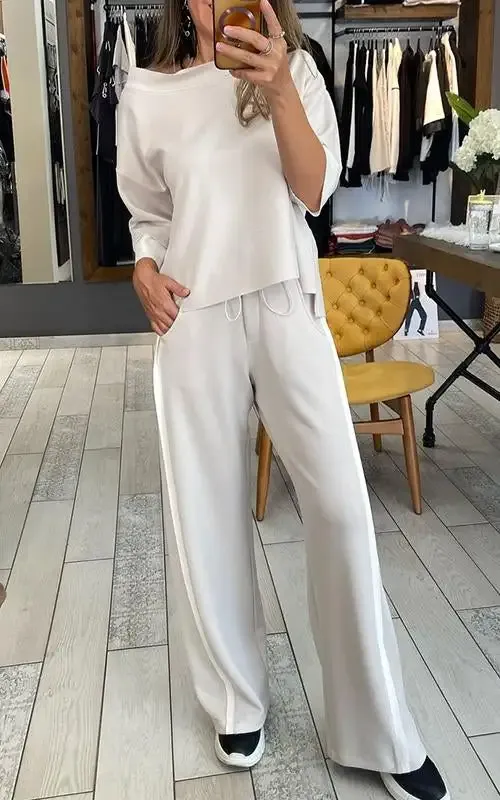 Women's Lapel Sleeve Striped Design Casual Suit