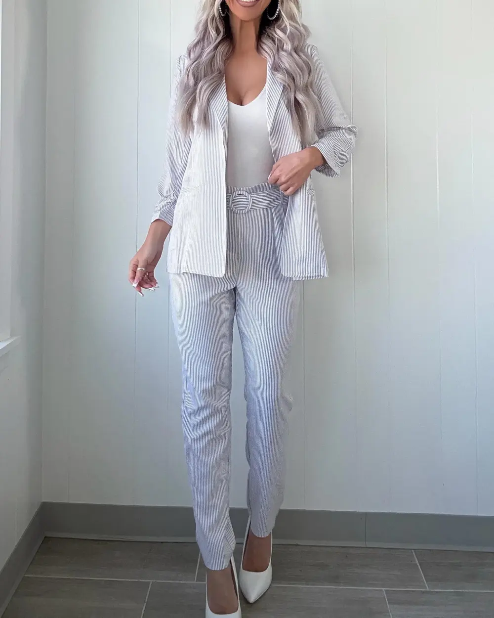 Pinstripe Blazer Set - Ivory