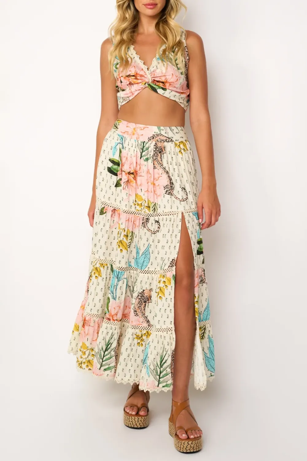 Multicolor Floral Print Elegant Style Maxi Skirt