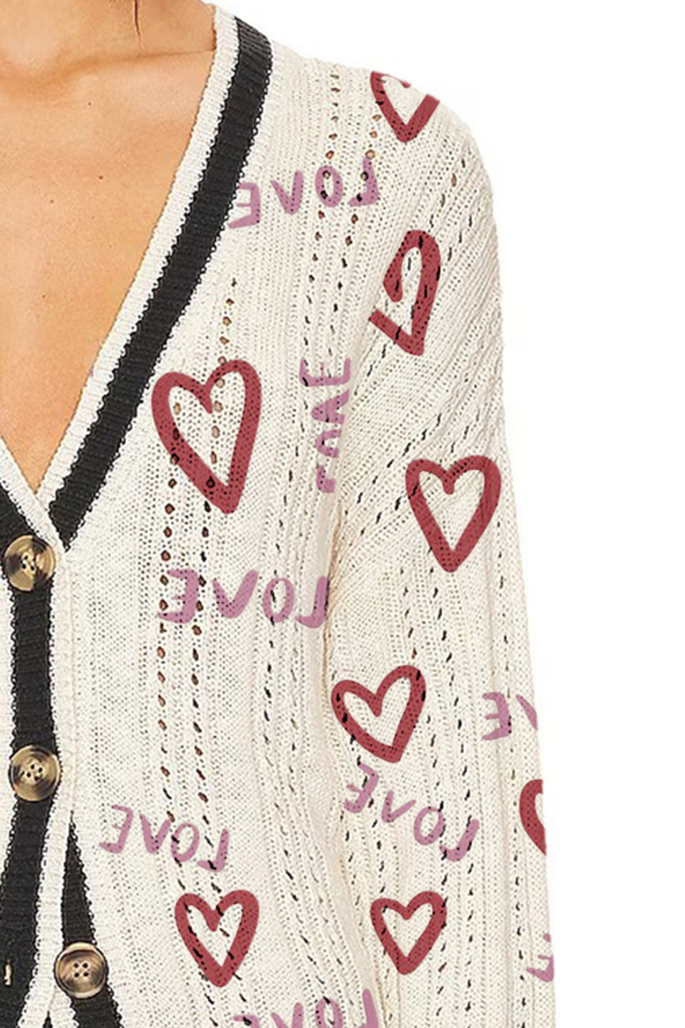 Heart Print Open Front Cardigan