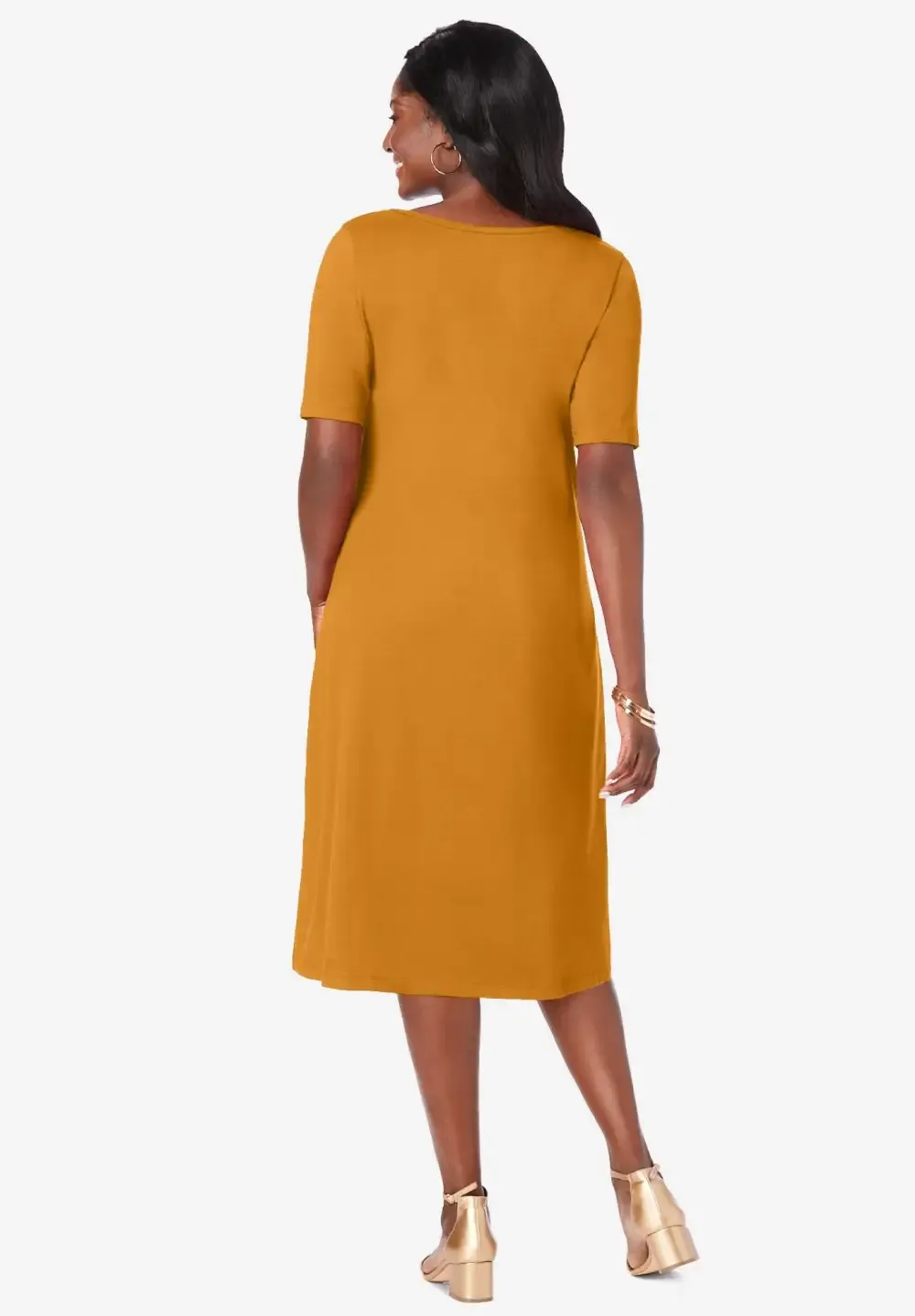 Stretch Cotton Square Neck Midi Dress