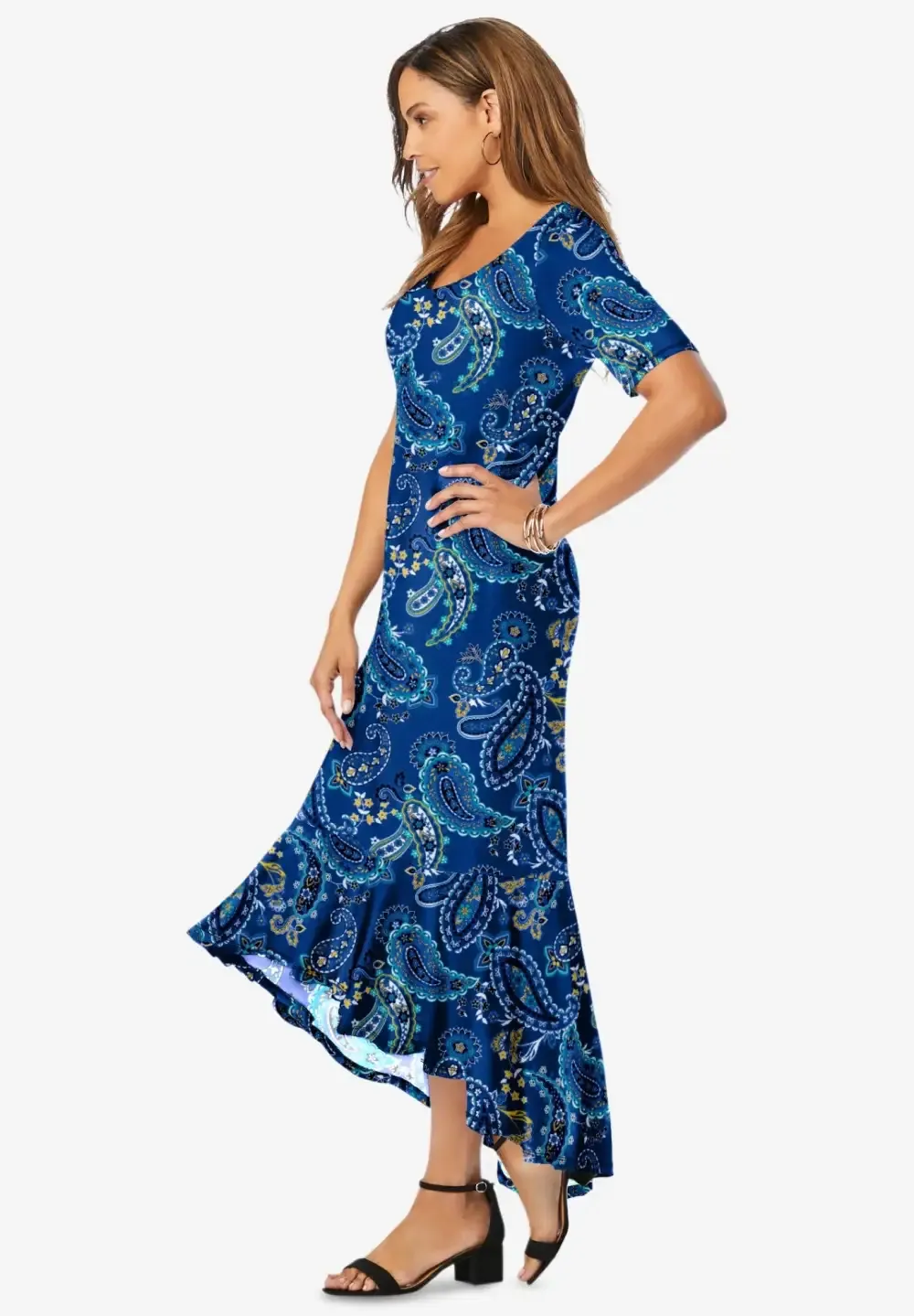 Stretch Knit Flounce Hem Maxi Dress