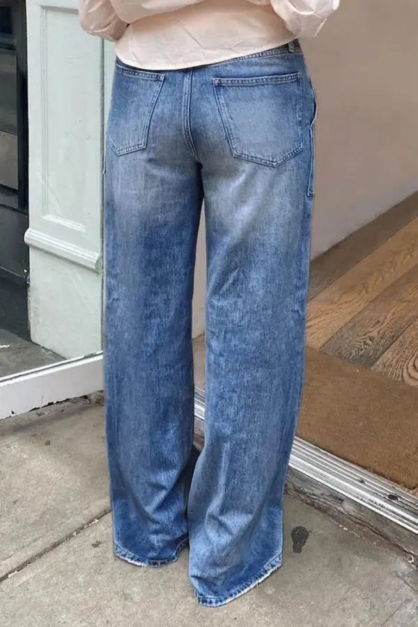 Wash Mid Rise Straight Leg Jeans Without Belt