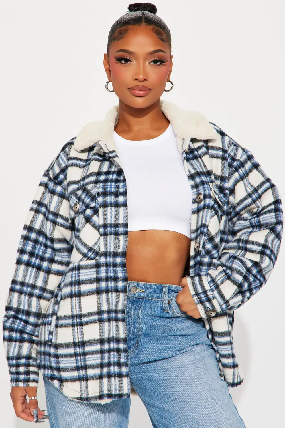 Down The Line Plaid Shacket - Blue/combo