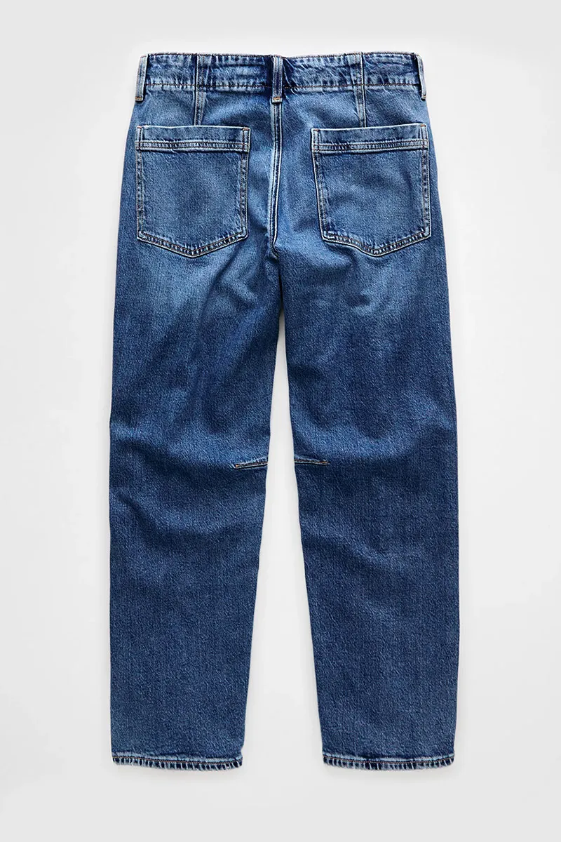 Drawstring Wash Stitch Detail Mid Waist Carrot Jeans