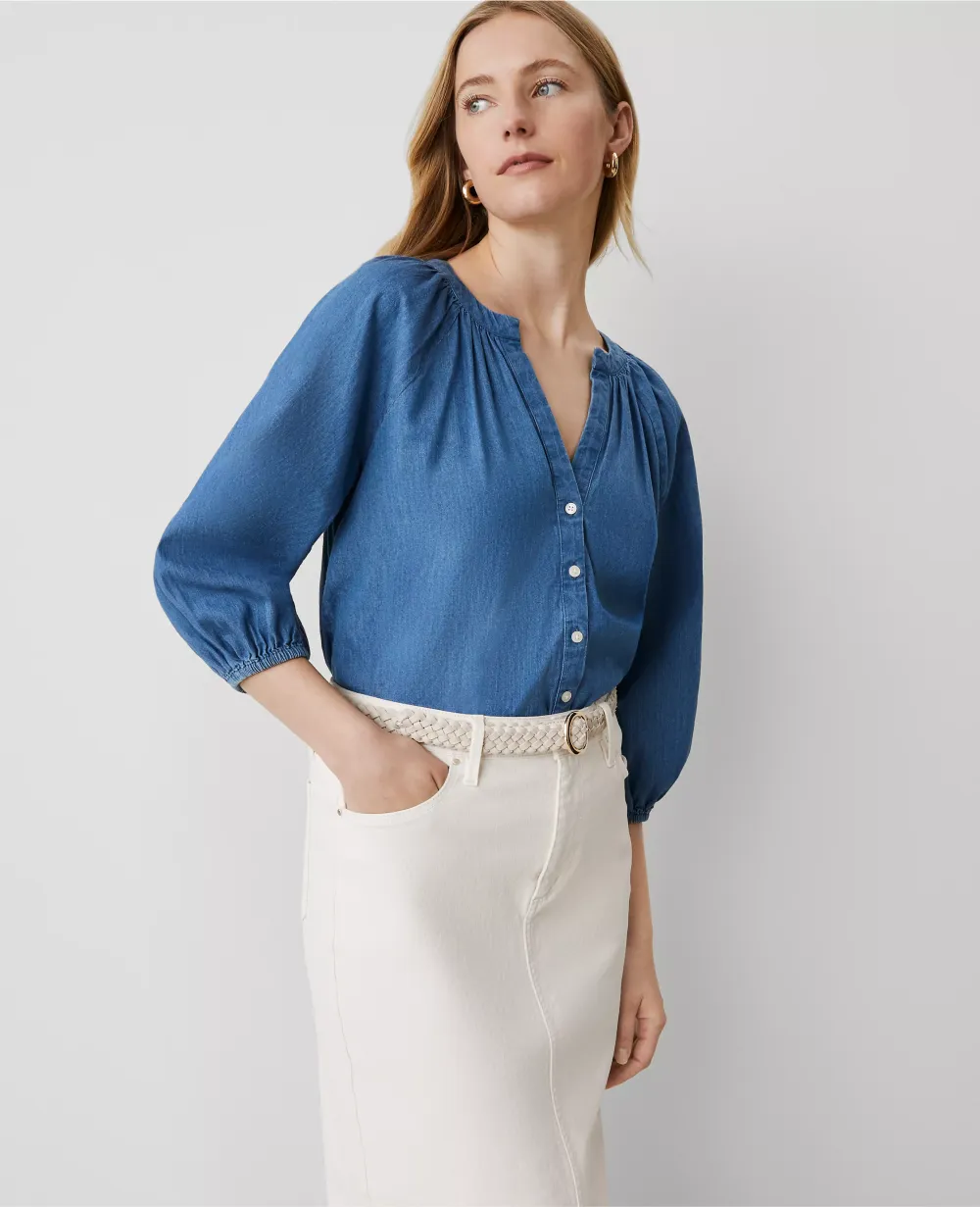 Weekend Collection Chambray Raglan Popover
