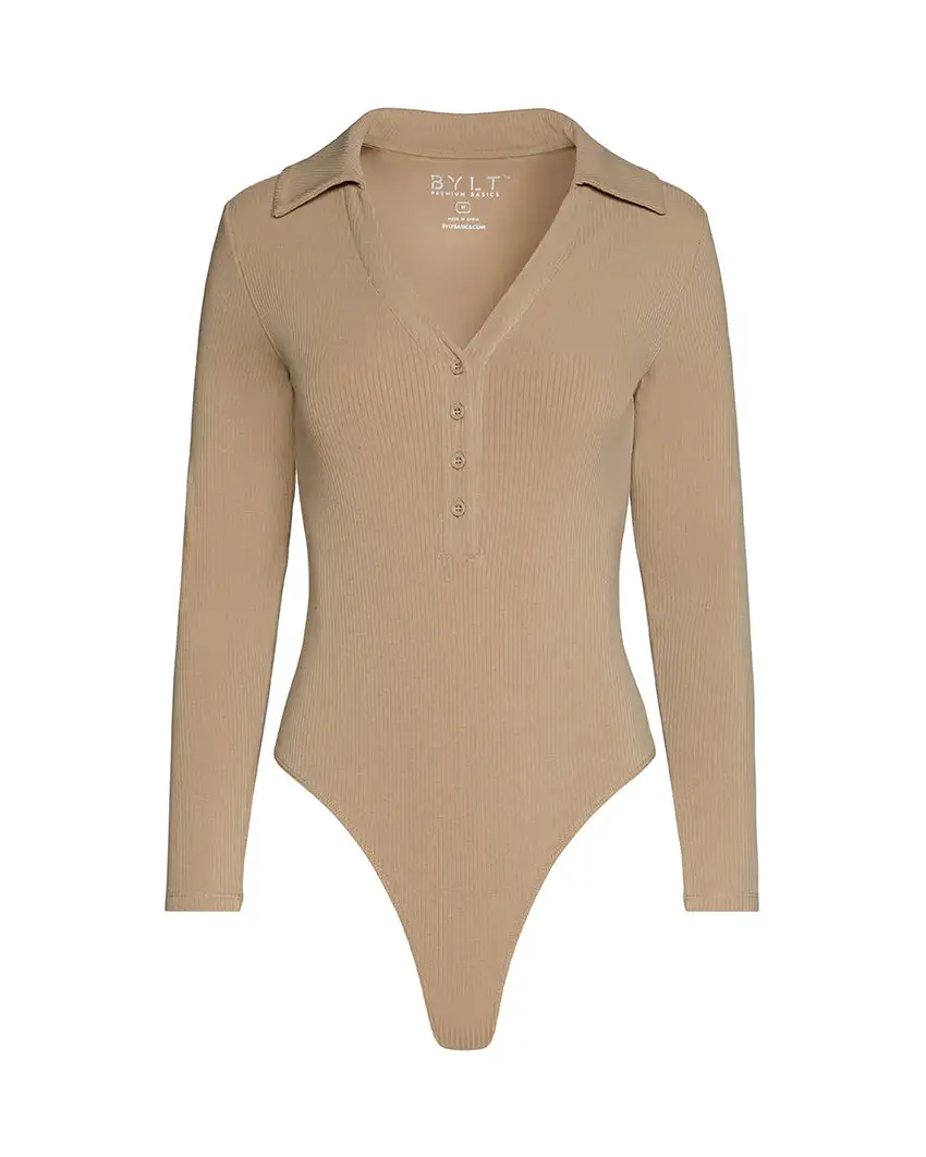 Rib Collar Long Sleeve Bodysuit