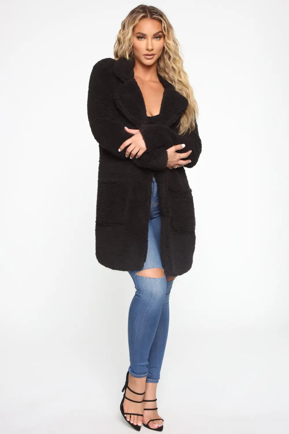 Keep Each Other Warm Sherpa Coat - Black