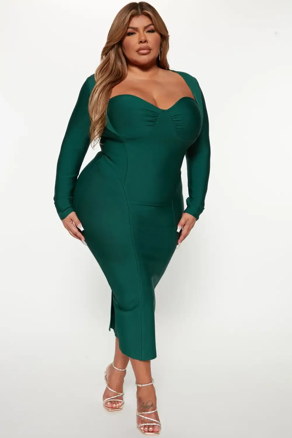 Always Good Long Sleeve Bandage Midi Dress - Hunter