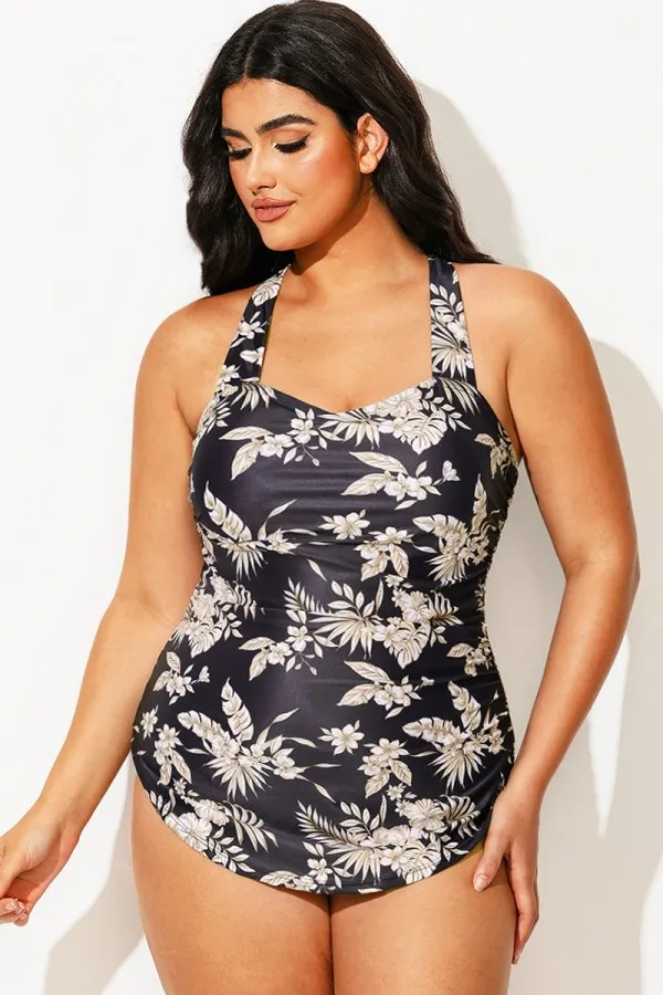 Gorgeous Print Sarong Front One Piece Swimsuit