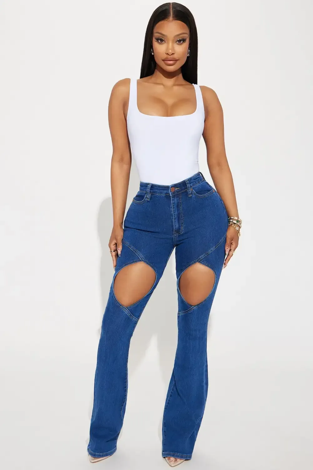 Clarie Cut Out Stretch Bootcut Jeans - Dark Wash
